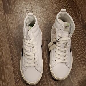 Cariuma White With Black Logo Men's High-Top Leather Sneakers